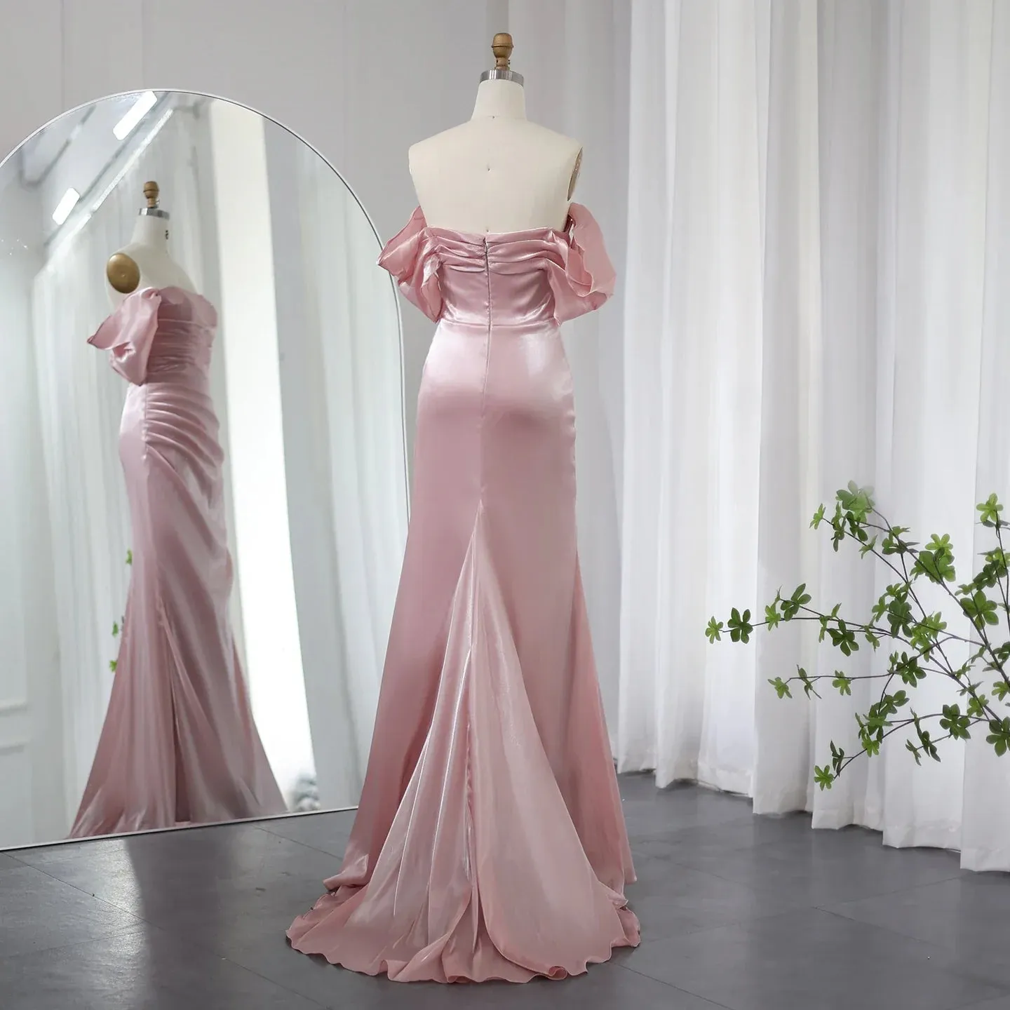 Elegant Off Shoulder Arabic Mermaid Beige Evening Dress SF001